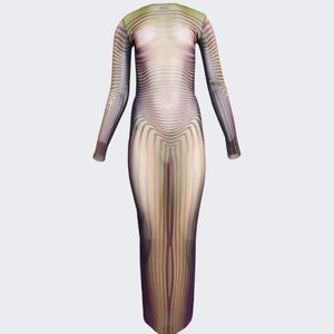 JEAN PAUL GAULTIER Flowers Long Morphing Stripes Dress Purple and Green